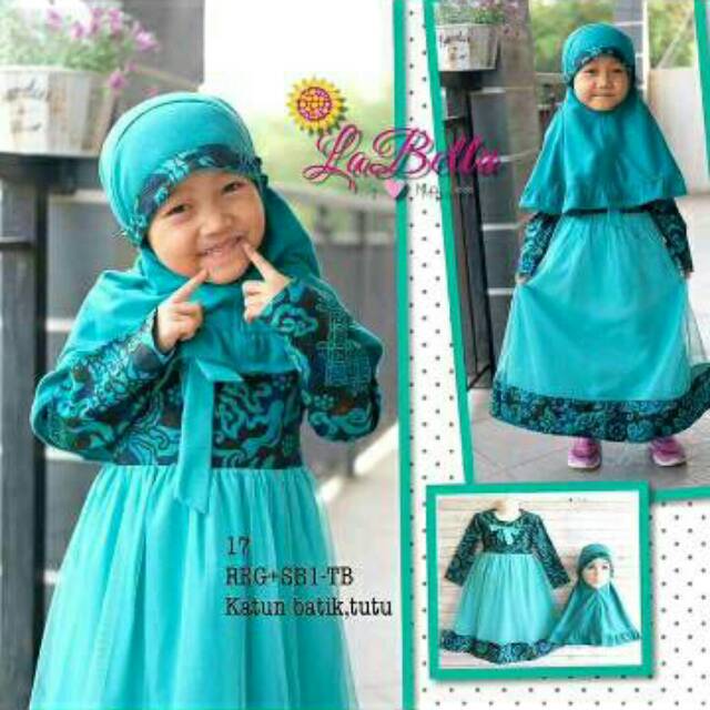 Gamis anak batik rok tutu LaBella (2-4 tahun) toska