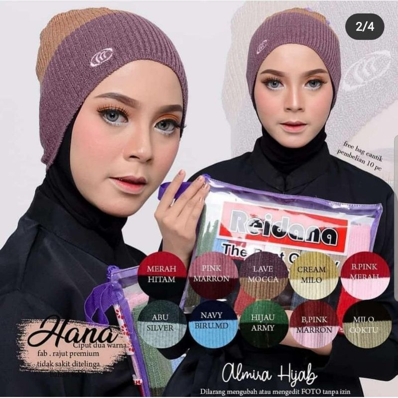 (PREMIUM)2 WARNA POLOS • Inner rajut berlabel•Ciput anti pusing• Bandana rajut