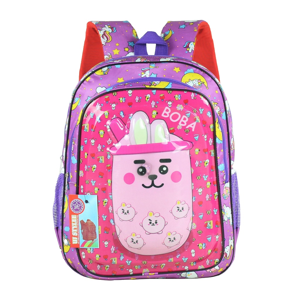 Tas Termurah Ransel Anak Lampu Fashion Anak Backpack Cantik Karakter Boba Ungu Perempuan Sd Tk