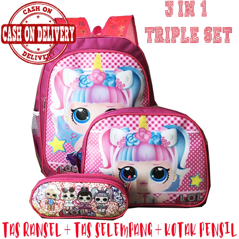 COD ~ 3IN1 Tas Ransel + Lunch Bag + Kotak pensil / Tas Sekolah anak 3in1 KARAKTER tas anak cowo cewe  TAS RANSEL sekolah tas import tas sekolah anak tas lunch bag tas kotak pensil / Tas Beranak / kado anak helo kity spiderman ironman LOL frozen batman