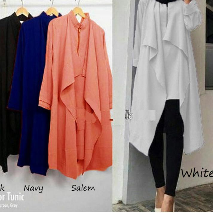 YPS RottenKlass STEVI BAJU ATASAN TUNIK  WANITA LENGAN PANJANG PAKAIAN SANTAI CEWEK WARNA PUTIH HITA