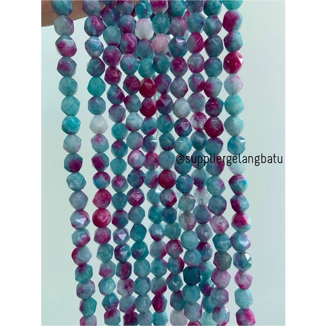 batu faceted hexagon 8mm BLUEDSTOONE biru pink natural manik batu alam