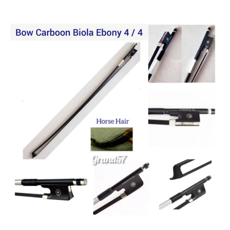 Bow Violin Biola Carbon Fiber Karbon Ebony 4/4 Horse Hair Black Rambut Kuda