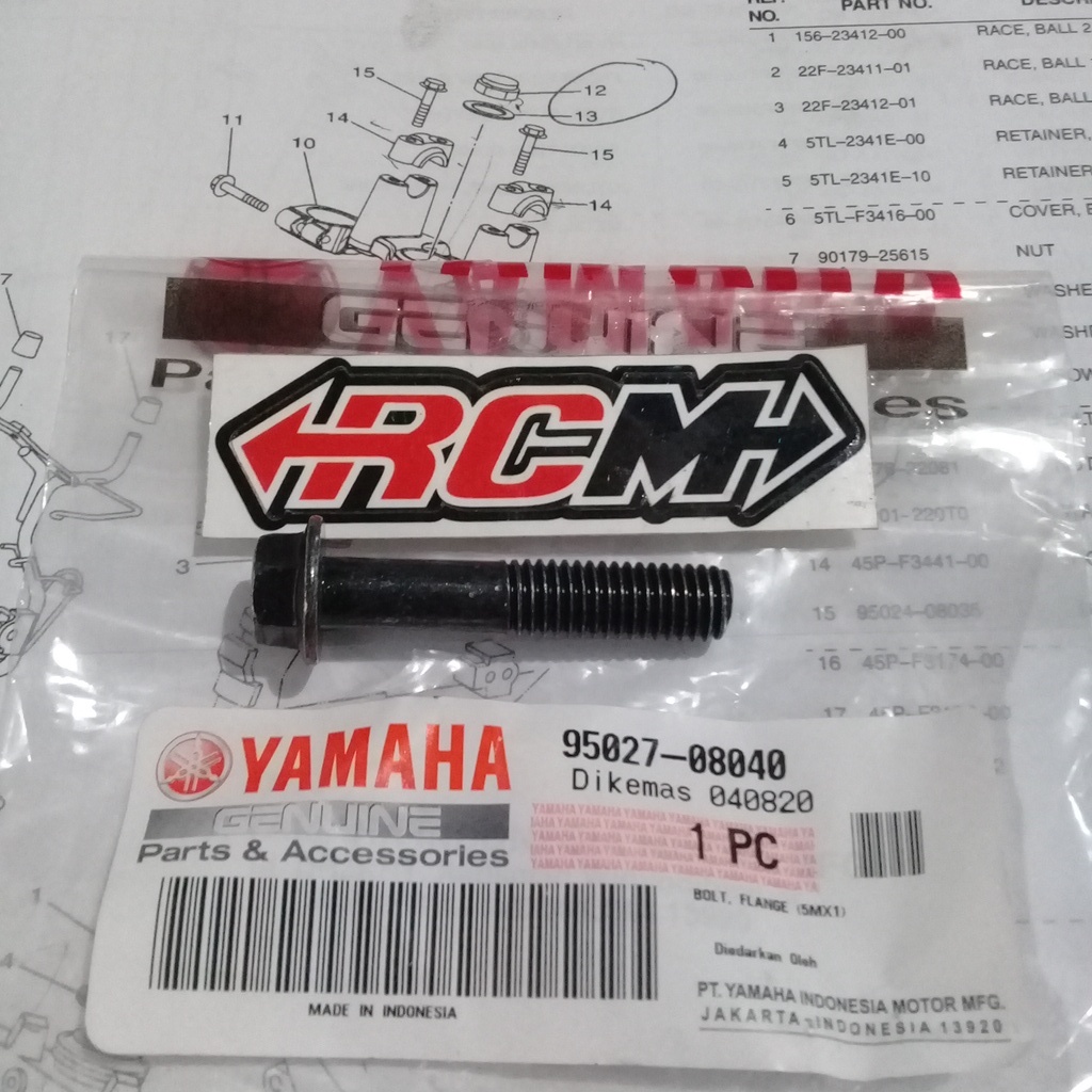 95027-08040 PERBIJI BOLT FLANGE BAUT SEGITIGA T ATAS RAISER STANG BYSON ORI ORIGINAL YAMAHA YGP ASLI