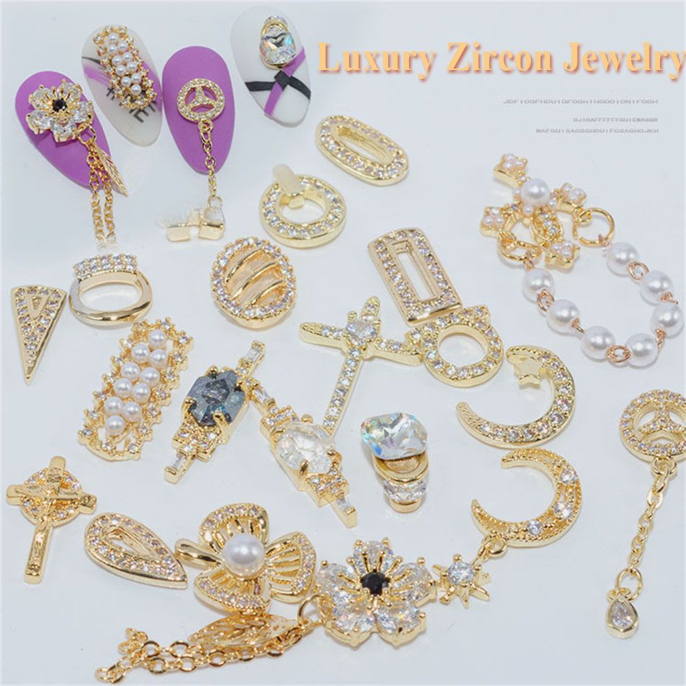 MXBEAUTY Shiny Luxury Zircon Jewelry Flower Nail Zircon Nail Rhinestones Charms Pearl Gold Nails Accessories Manicure Tools Crystal DIY Nail Art Decorations