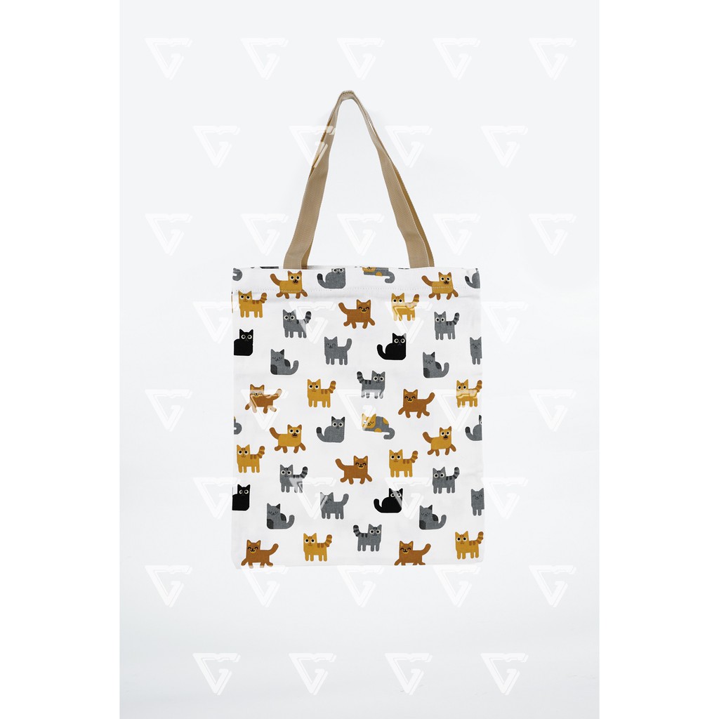 Totebag wanita / tote bag wanita kekinian 2021 kanvas motif Kucing PUtih