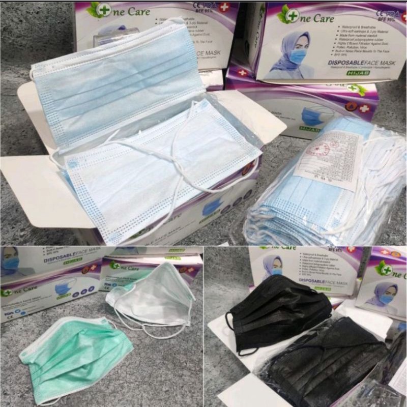 MASKER HIJAB ORIGINAL 3PLY MASKER HIJAB MEDIS HEADLOOP NECARE NE CARE BIRU HIJAU HITAM BLACK KUNING