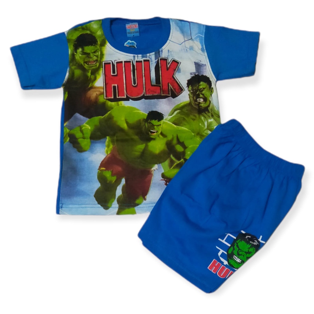 Baju Anak Laki - Laki Bergambar Karakter Super Hero Hulk  Printing / Setelan Anak Laki  Kereen / Baju Anak Laki Umur 2 - 10 Tahun-1