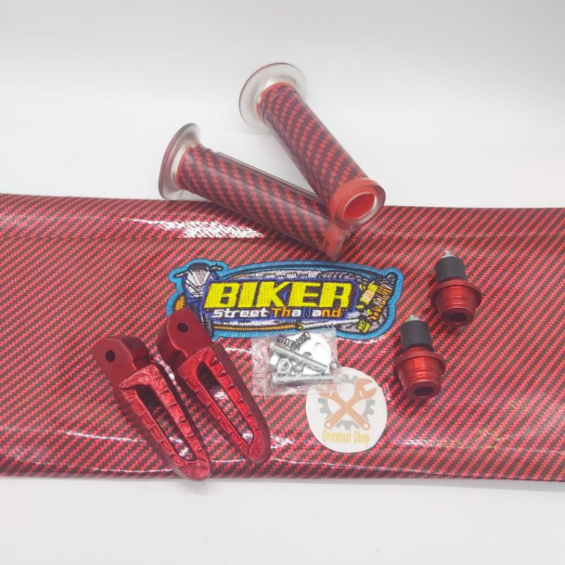 Kulit jok biker carbon plus grip Carbon plus Jalu stang plus FootStep universal Honda