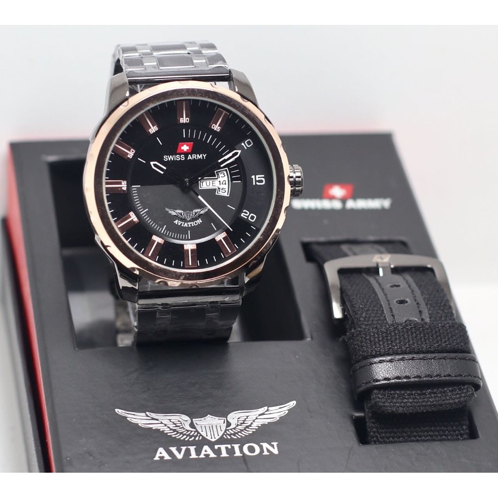 (COD) Jam Tangan Pria Aviation S8115A Sl Tanggal Hari Aktif Tali Rantai Free Kulit Free Box - Jam Ta