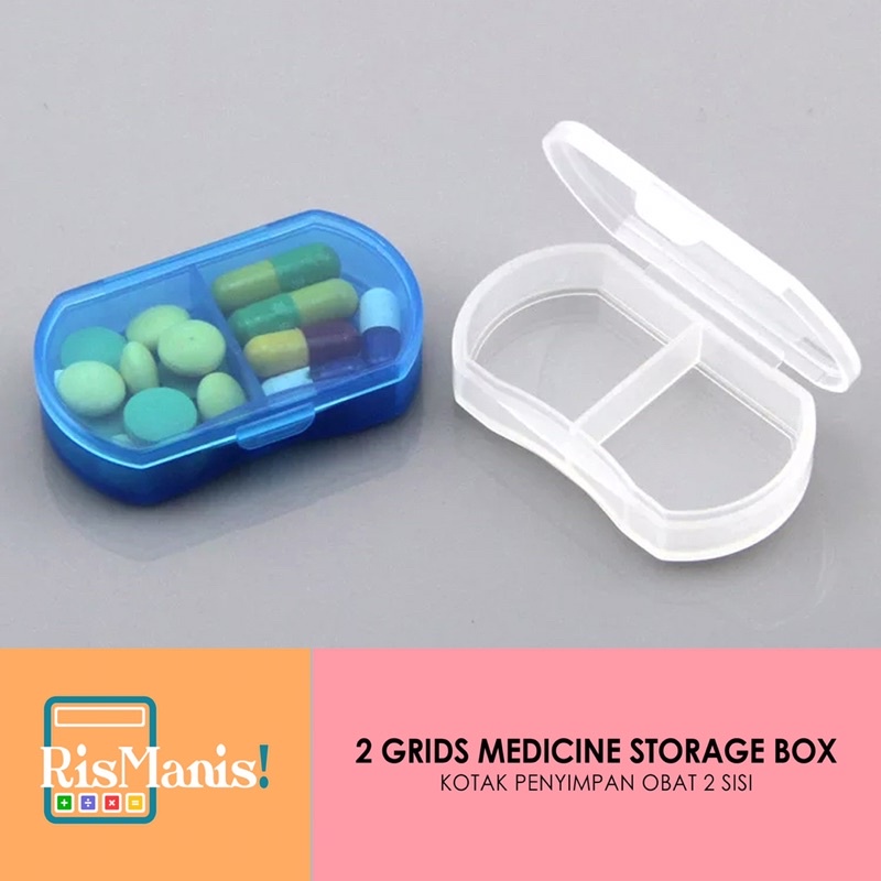 2 GRIDS MEDICINE STORAGE BOX - Kotak Penyimpan Obat Kapsul Tablet 2 Sisi Praktis Serbaguna Traveling