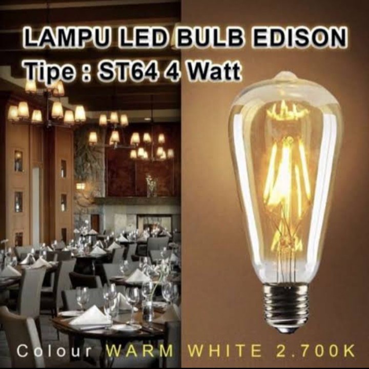 Lampu Led filament Edison 4W E27 WL-64 Bulb ST-64 Classic Merk WING LOCK, GOOD OKE