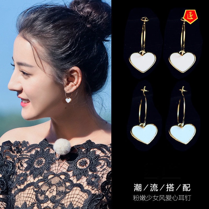 [Ready Stock]Female Simple Sweet Heart-Shaped Silver Earrings