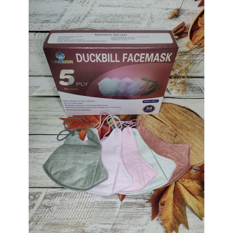 MASKER DUCKBILL CAREION GARIS  5PLY RAINBOW KEMENKES - 1 BOX 50 PCS