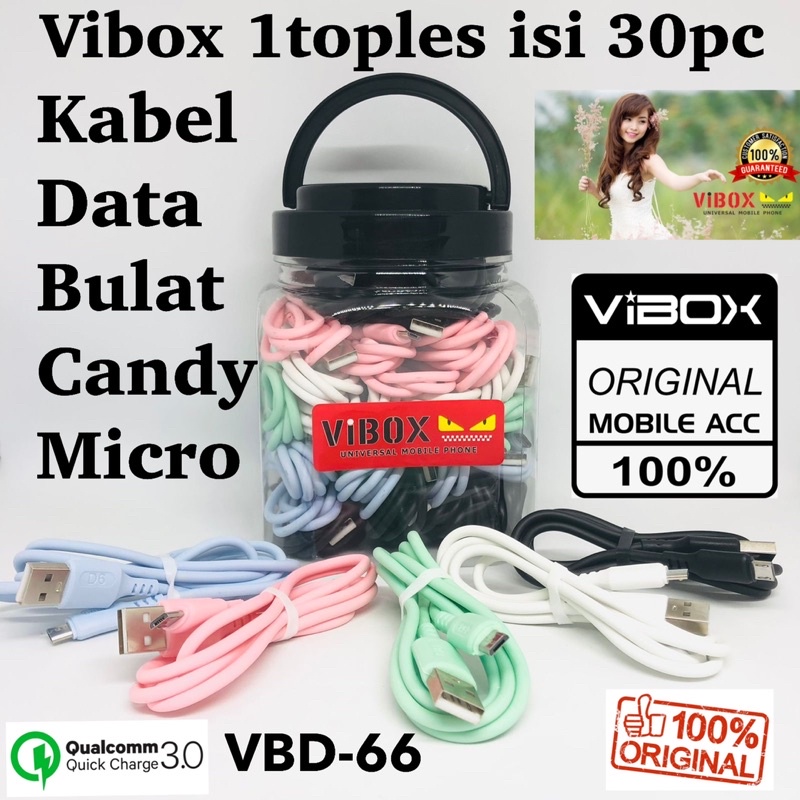 {ISI 30pc} GROSIR KABEL DATA TOPLES VIBOX MICRO VBD66 ORIGINAL 3A 100CM