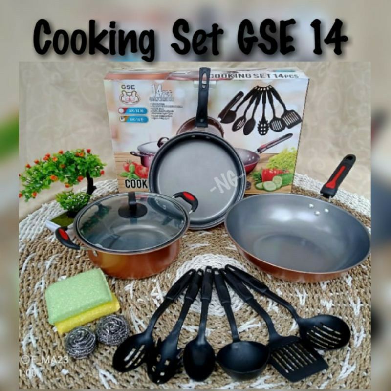 COOKWARE 13PCS ALAT MASAK 13 PIECES PAKET WAJAN SPATULA KOMPLIT WARNA-COOKING GSE 14 IN1
