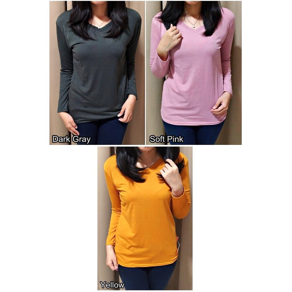 Kaos Lengan Panjang V-Neck Wanita / Oblong Panjang V-Neck Wanita