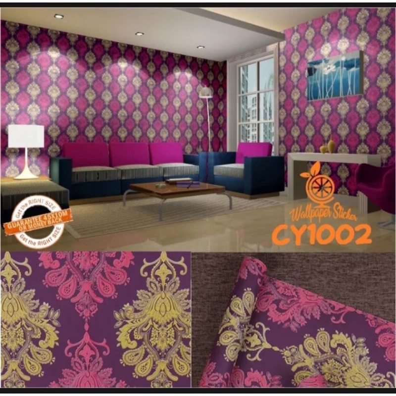 Wallpaper Sticker 45cmx 10m  Dinding motif Batik ungu cy1002