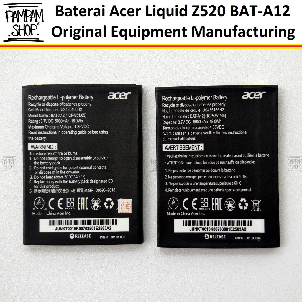 Baterai Acer Liquid Z520 BAT-A12 Original OEM Batre Battery Batrai BAT A12 Z 520 HP