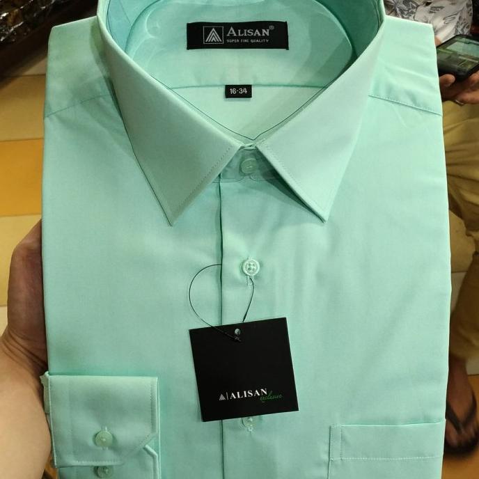 Alisan Kemeja Pria Hijau Mint Kode H2 Slimfit Lengan Panjang