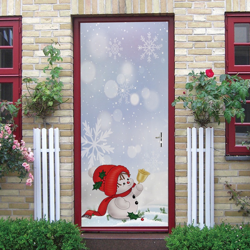 Zzz 2pcs / set Stiker Dinding / Pintu / Kulkas Anti Air Motif Snowman Natal Untuk Dekorasi Rumah