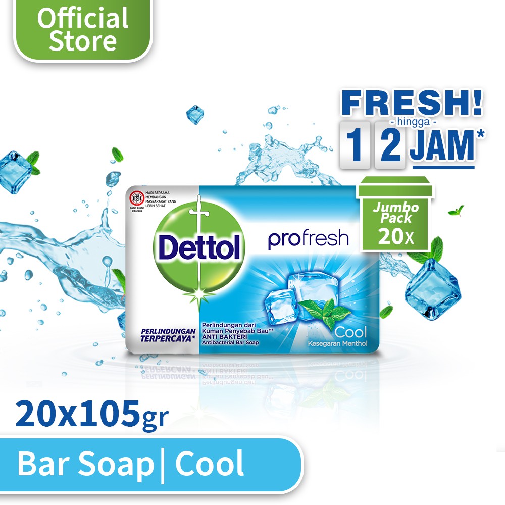 Dettol Sabun Batang Anti Bakteri Cool 105 gr (20 pcs) - Paket Hemat