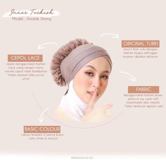 Ciput Turki Premium Double Silang Cepol Renda Dalaman Jilbab ( CIPUT MELATI )