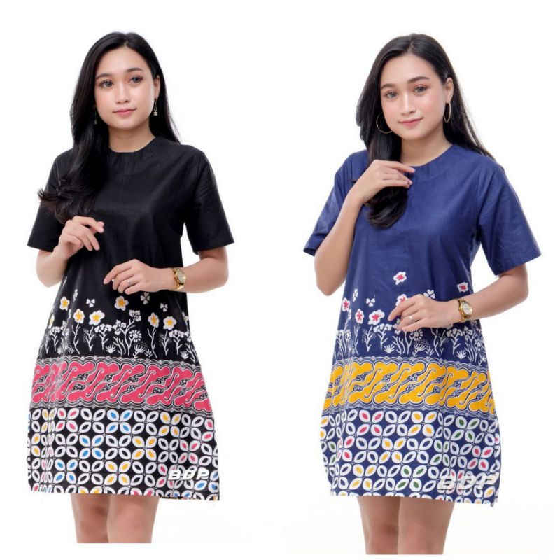 MINI MIDI DRESS BATIK SIMPLE ELEGAN HITAM BIRU DONGKER NAVY PENDEK KERJA KANTOR KONDANGAN PESTA