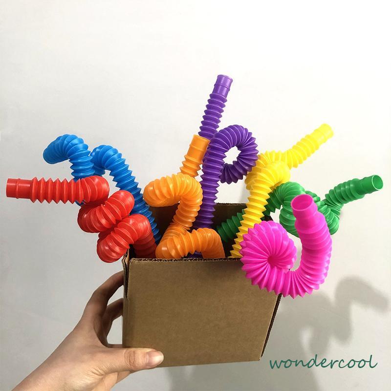 Mainan Fidget Tabung Pop it Teleskopik Bahan Plastik Corrugated Warna-Warni Untuk Anak Tabung Mainan Pendidikan-Won