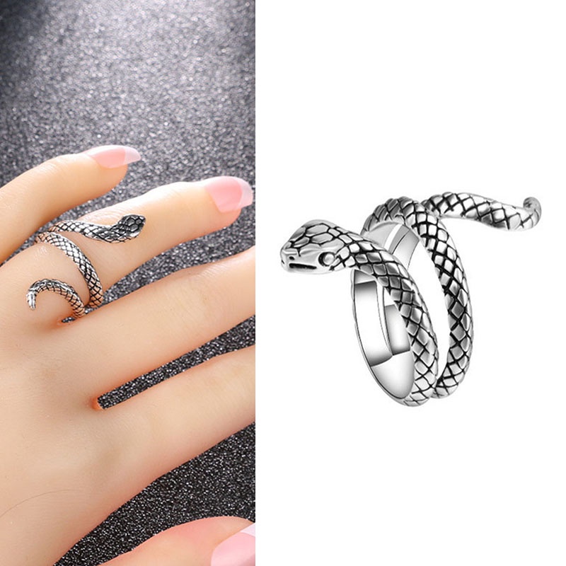 Cincin Model Terbuka Tiga Dimensi Bentuk Ular Gaya Retro punk Dapat Disesuaikan