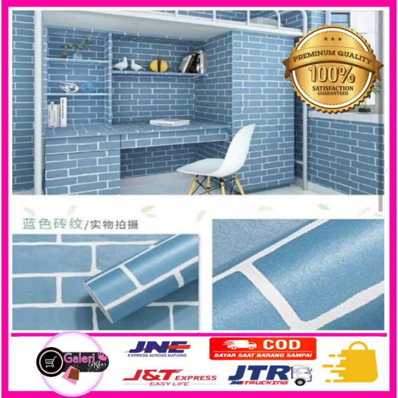 WALLPAPER DINDING BATA BIRU WALL STIKER BATA 500