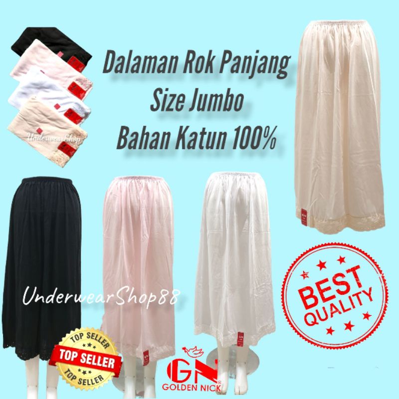 Dalaman Rok Panjang Jumbo Hitam/Size Besar/Bahan Katun/Bahan Adem