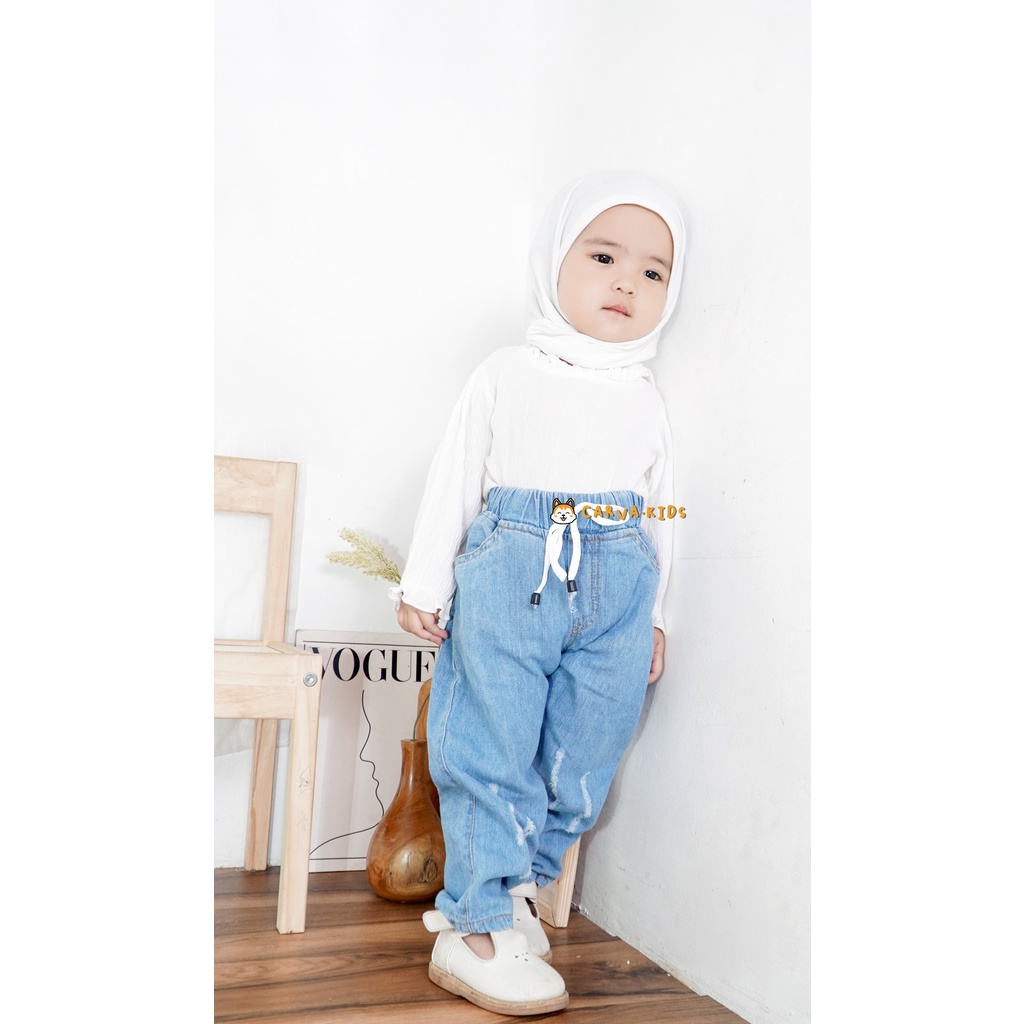 Carva celana Panjang Anak Soft Jeans Ripped Chinos Celana Jeans anak cewe cowo unisex  PREMIUM