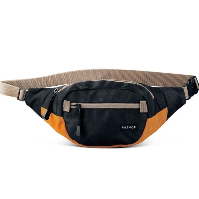 Tas Selempang Pria Tas Waistbag Tas Pinggang Pria Simple Elegan - Hitam