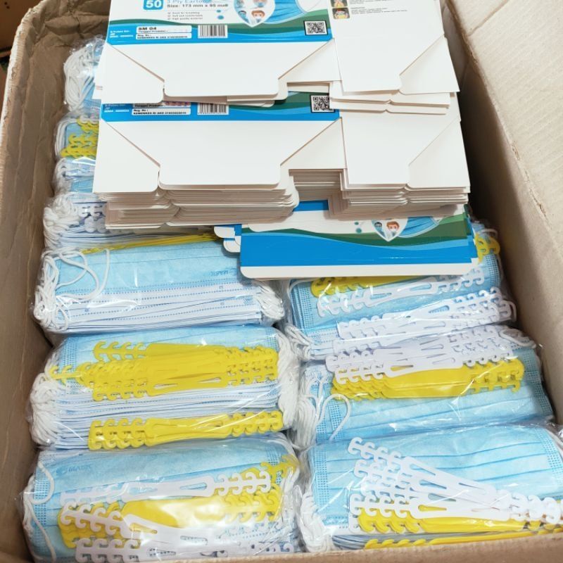 Masker 3 ply 3Ply Earloop Tali kuping Masker Medis Kemenkes 1 box isi 50 pcs ORLEE Putih Biru