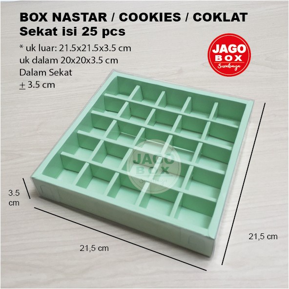 Box Kotak Nastar / Coklat / Cookies Sekat 25 Lubang Ivory Hijau