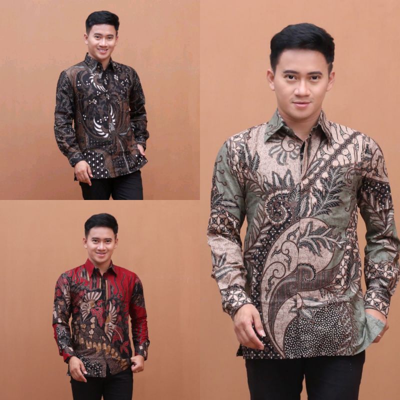 Batik Pria Lengan Panjang BATIK PEKALONGAN HITS HRB026 motif KERATONAN kode 002 SIZE M L XL XXL