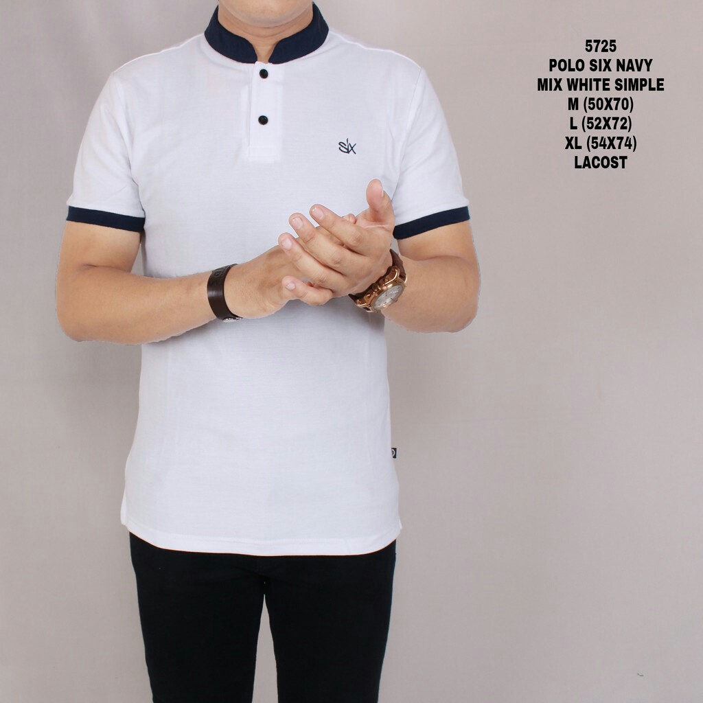 BAJU KAOS POLO SIX POLOSHIRT PUTIH PRIA KERAH SHANGHAI NAVY MIX WHITE SIMPLE
