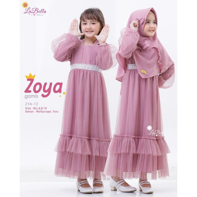 Gamis Tutu Dress Anak Labella Zoya Set baju Pesta Anak Tile brukat untuk lebaran dan kondangan