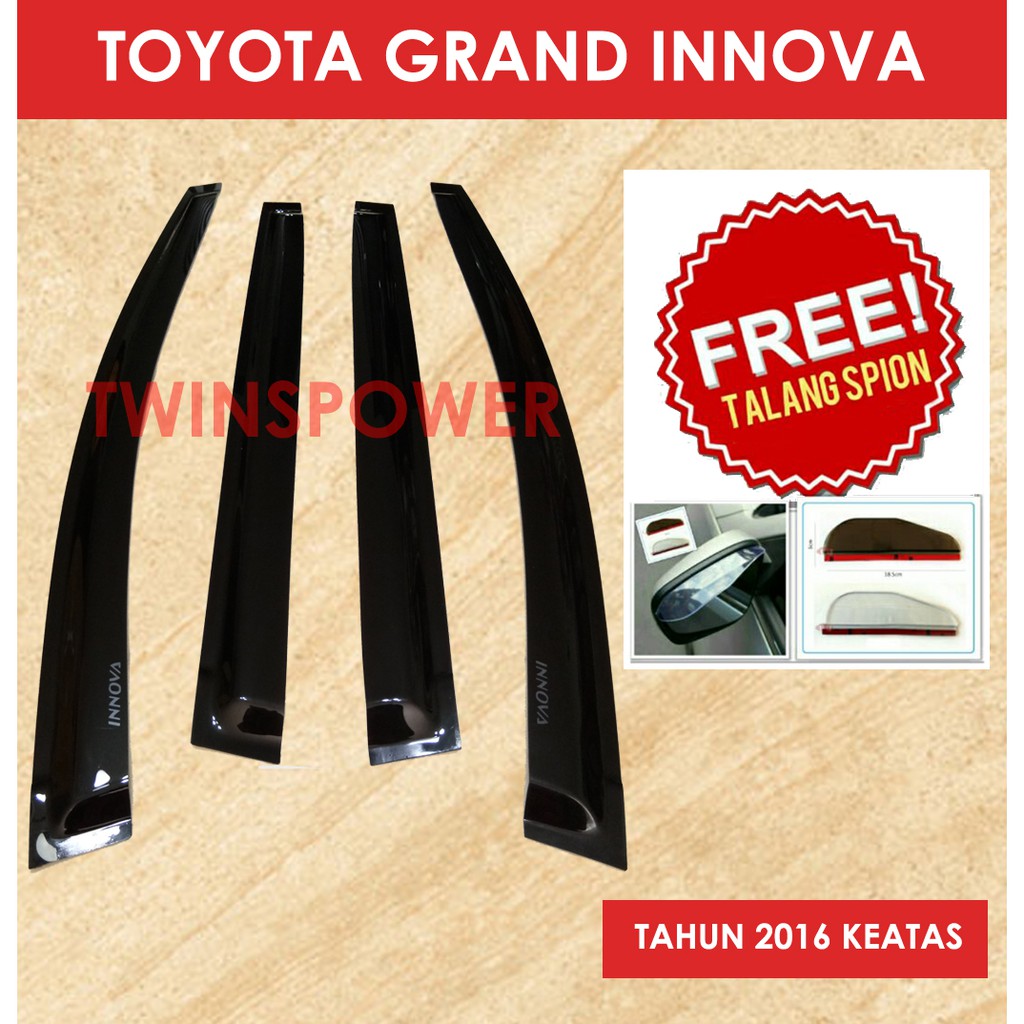 Talang Air Slim Mobil Toyota Grand Innova reborn Gen 2 Bonus Talang Spion 3M tahun 2016 keatas