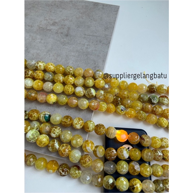 bahan soft yellow agate cutting 16mm natural corak akik alam faceted