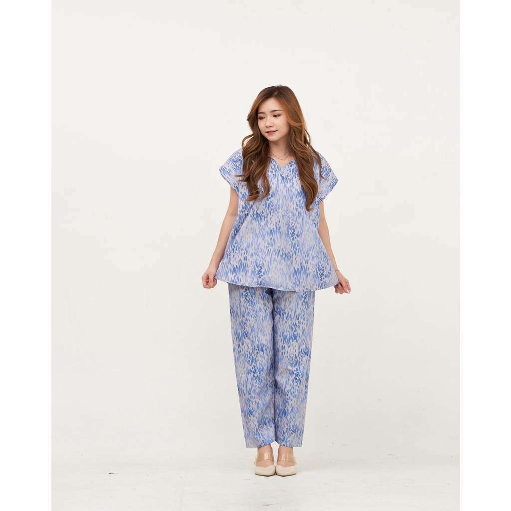 IZANY Piyama One set  Korean allsize Celana Panjang / Set Cel / Daily Set-KOREAN TOURLES BLUE