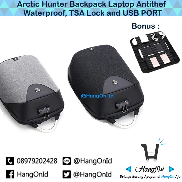 Tas Anti Maling Arctic Hunter Gadget Laptop TSA Lock Backpack ORIGINAL