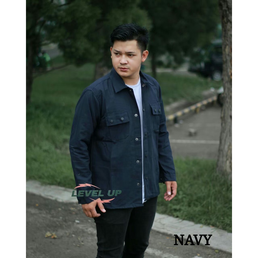 Jaket Camo Semi parka Jaket Canvas pria navy-hitam-grey-army-cream-maroon-brown=light brown