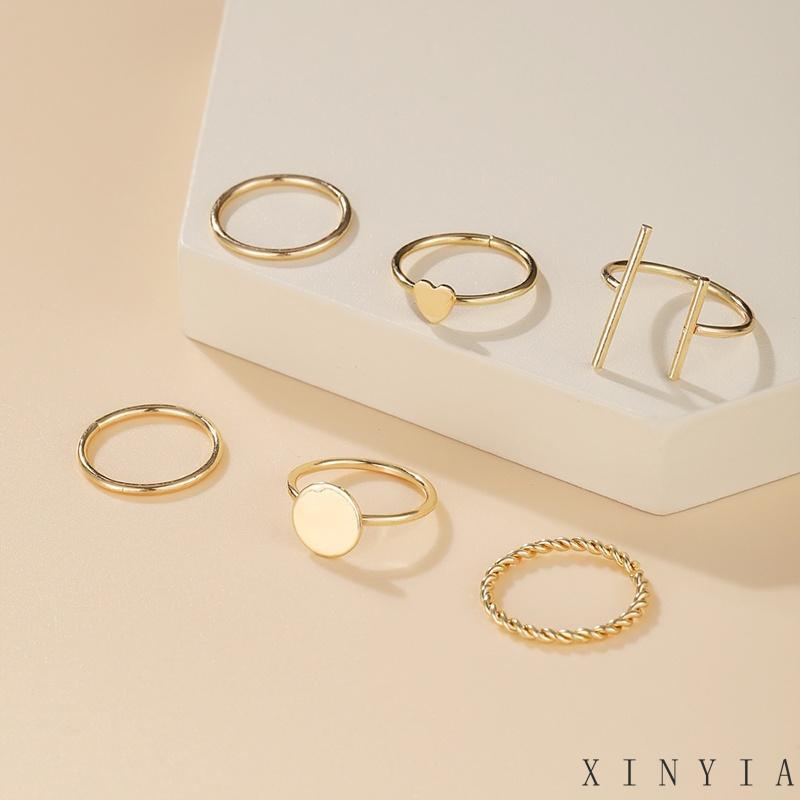 【COD】6pcs / Set Cincin Geometris Bahan Alloy Gaya Vintage