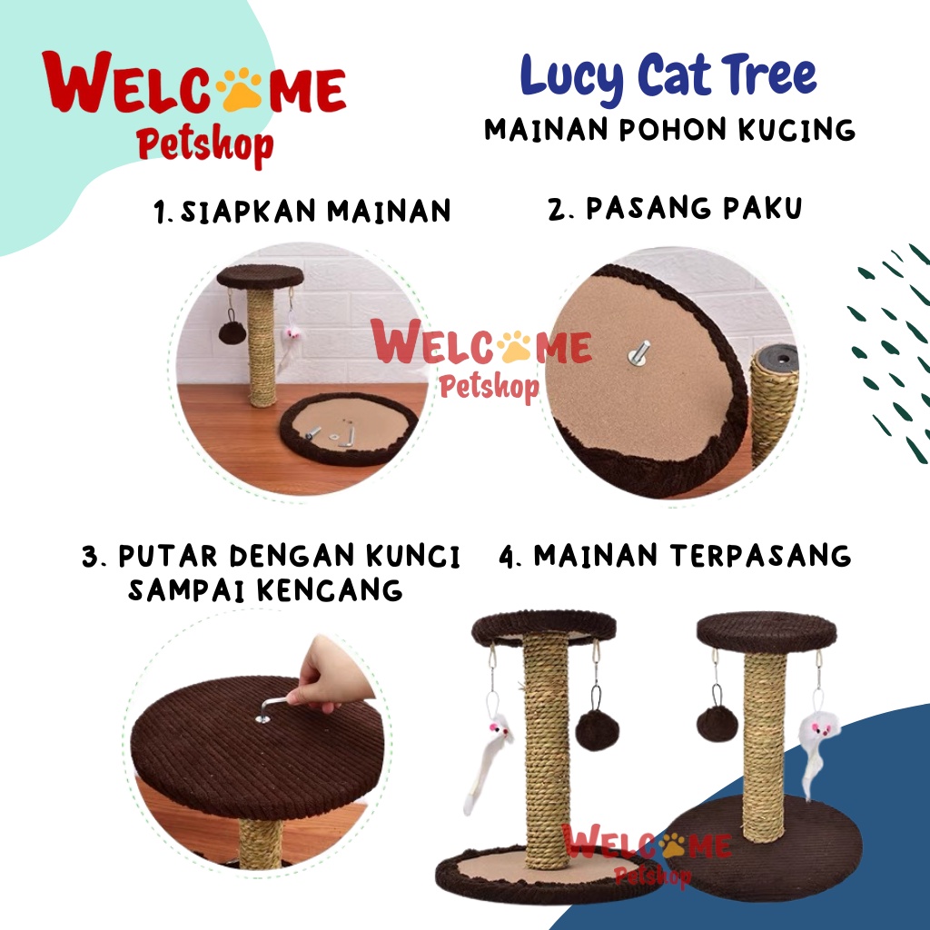 Lucy Cat Tree Mainan Garukan Pohon Kucing Dua Tingkat Tikus Bola