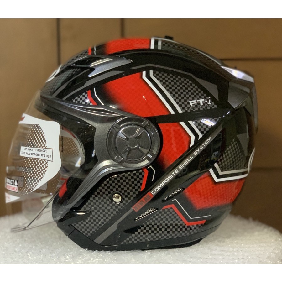 HELM NHK GLADIATOR FTI BLACK RED GLOSSY DOUBLE VISOR HALF FACE