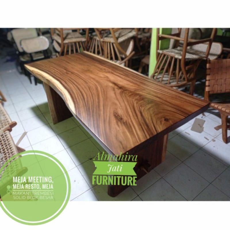 Meja Makan Kayu Trembesi Solid Blok, Meja Cafe, Meja Restaurant, Meja Outdoor Kayu Trembesi