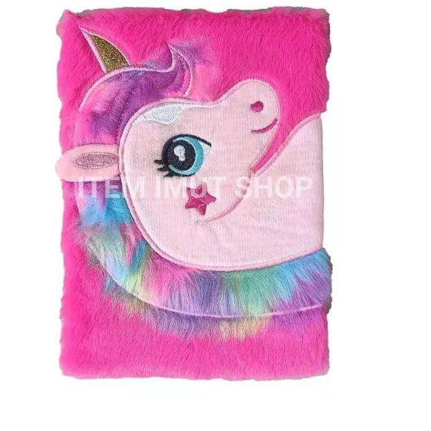 

❄ Buku Agenda Diary Catatan Note Book Motif Fur Bulu Karakter Unicorn - Pink ♬