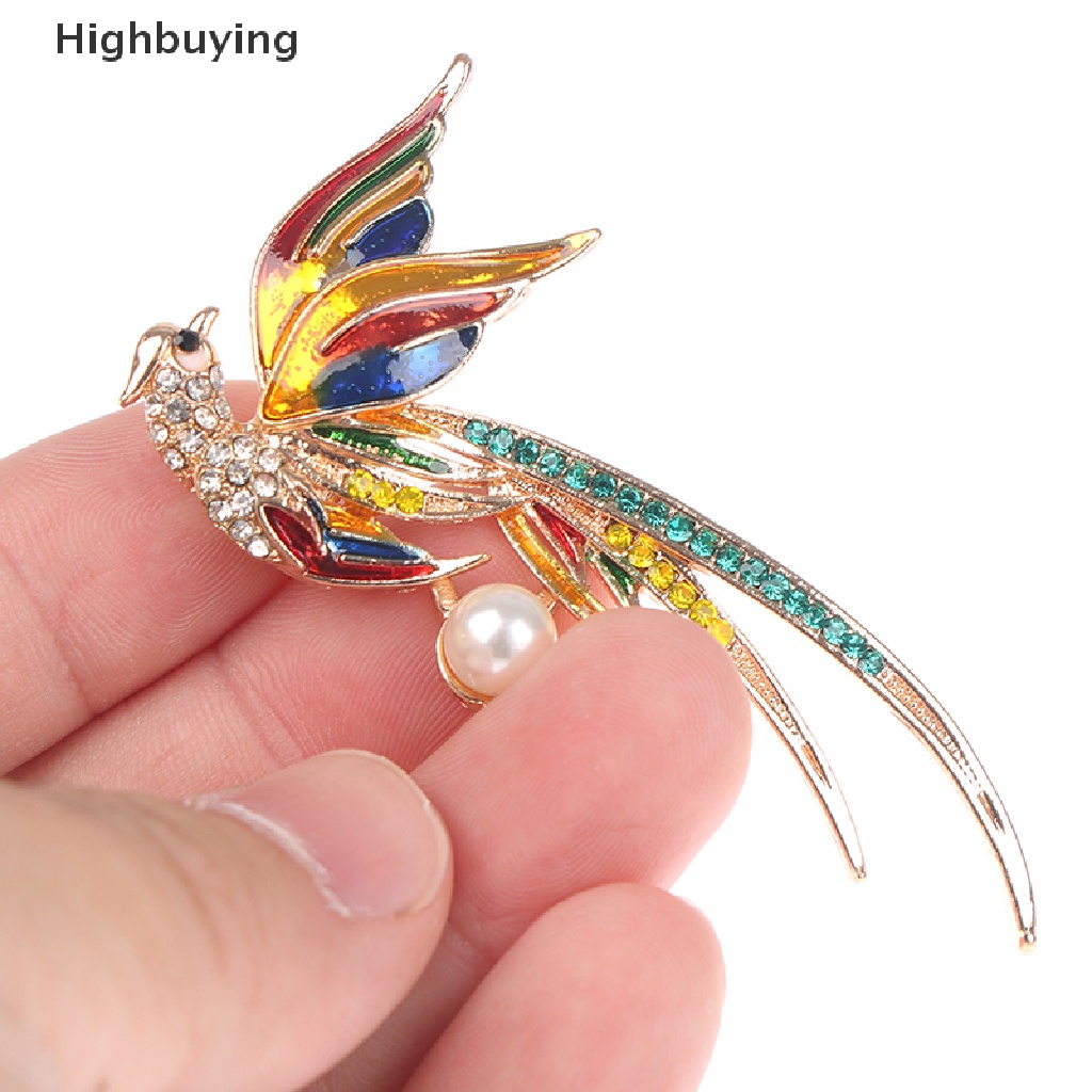 Hbid Bros Pin Enamel Burung Phoenix Terbang Hias Kristal Aksesoris Wanita Untuk Pesta / Kantor